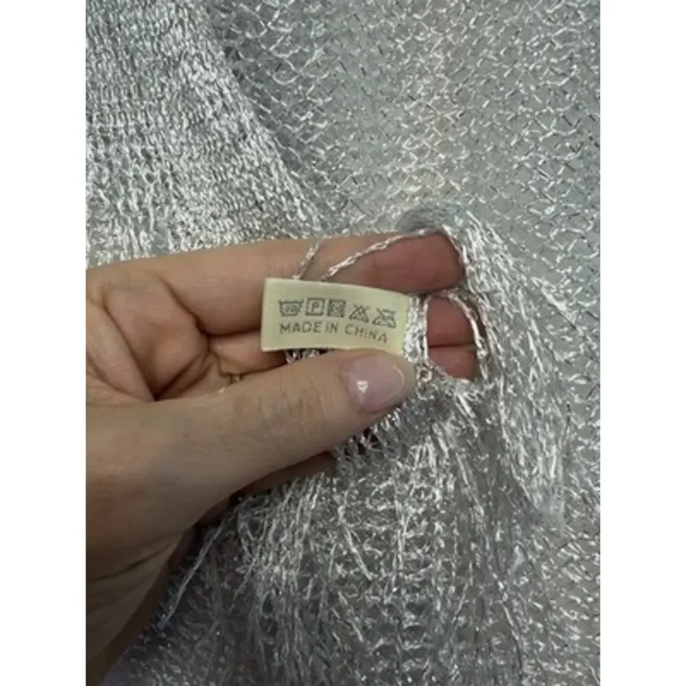 Women Silver white Knit Fringe Shawl Wrap lightweight party glam layering